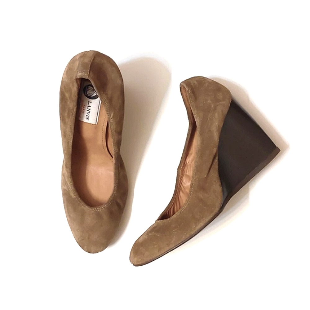 Lanvin ballerina taupe suede wedges